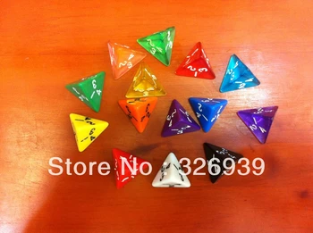 

4 faces dice, multicolor dice,transparent color dice, dice the triangle Ling shape \D4 Dungeons & Dragons game props.