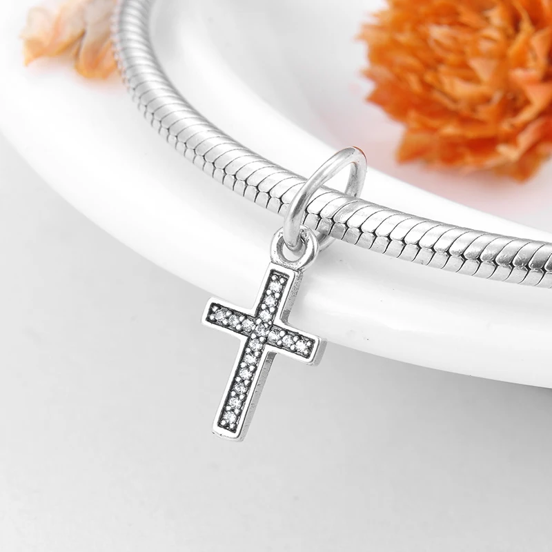 925 стерлингового серебра крест талисманы для изготовления ювелирных изделий подходят оригинальные Pandora Браслеты и ожерелья Модные