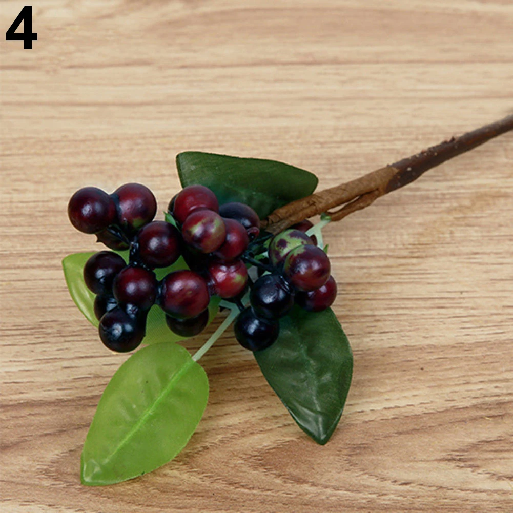 1 Bouquet Artificial Fake Plant Berry Leaf Christmas Home Wedding Party Decor (4)