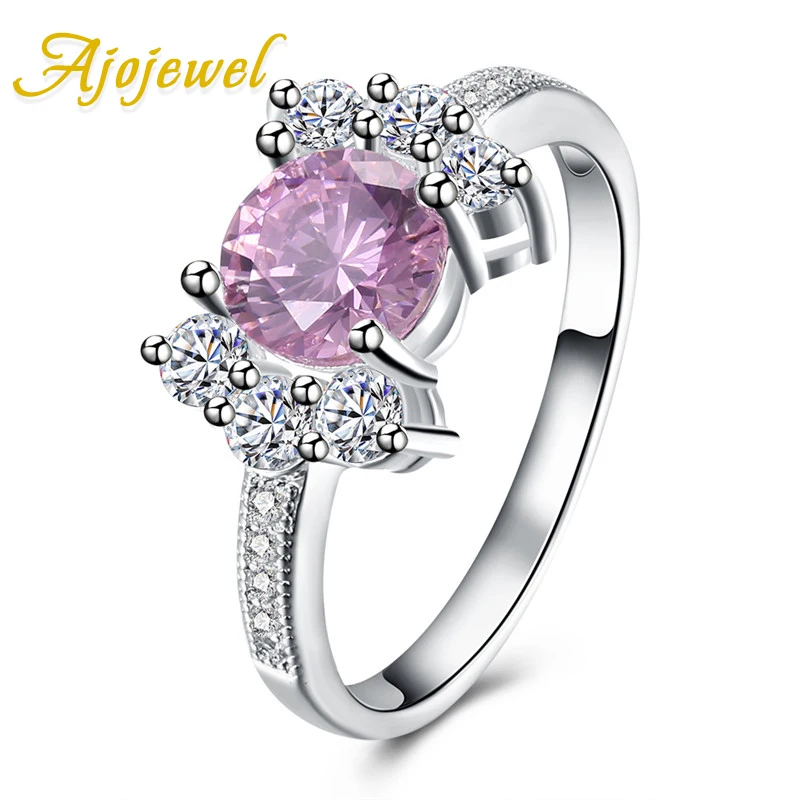 

Ajojewel Sweet Style White & Pink Zirconia Rings For Girls Women Silver Color Finger Ring Jewelry Wholesale Bijoux Femme