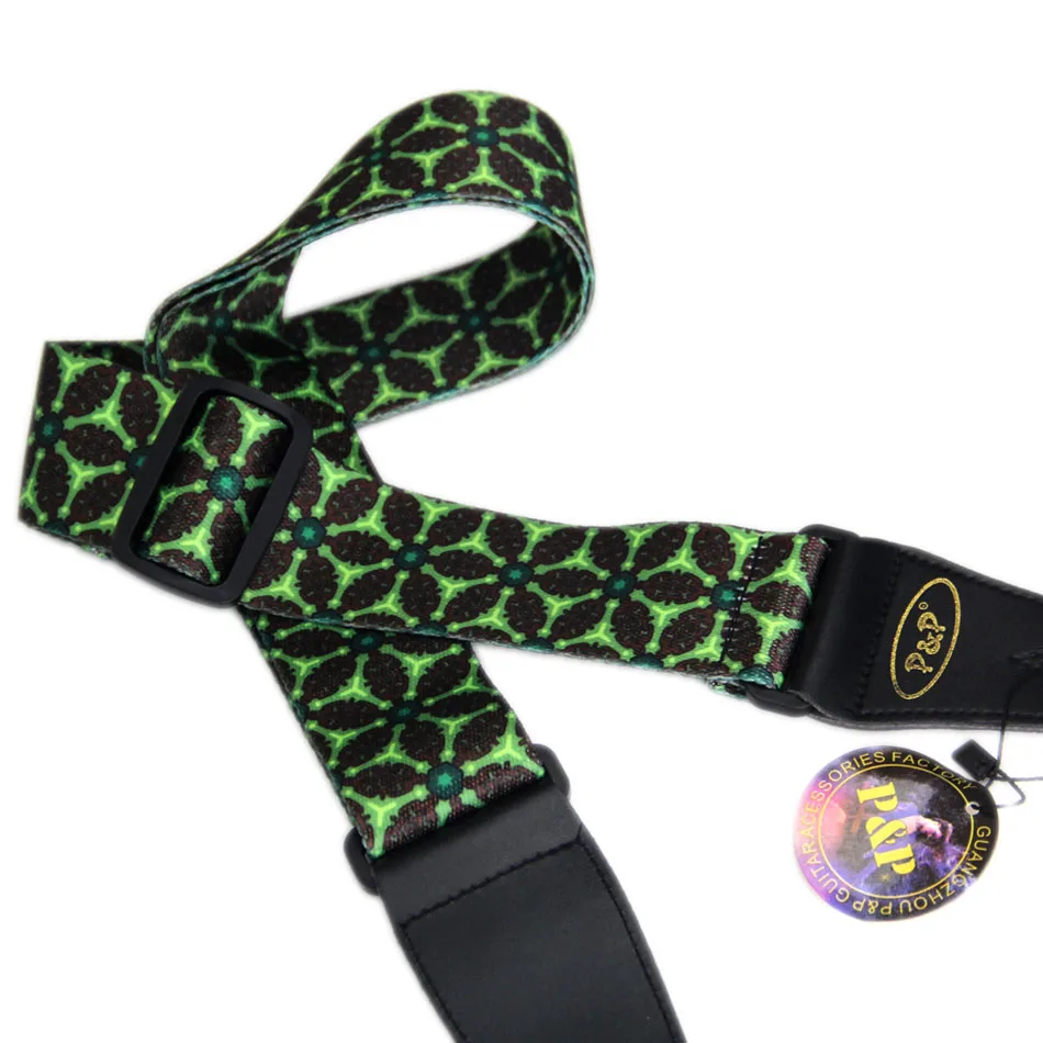 

Special offer leather head, cotton Guitar Strap, acoustic guitar strap, electric guitar strap Green pattern