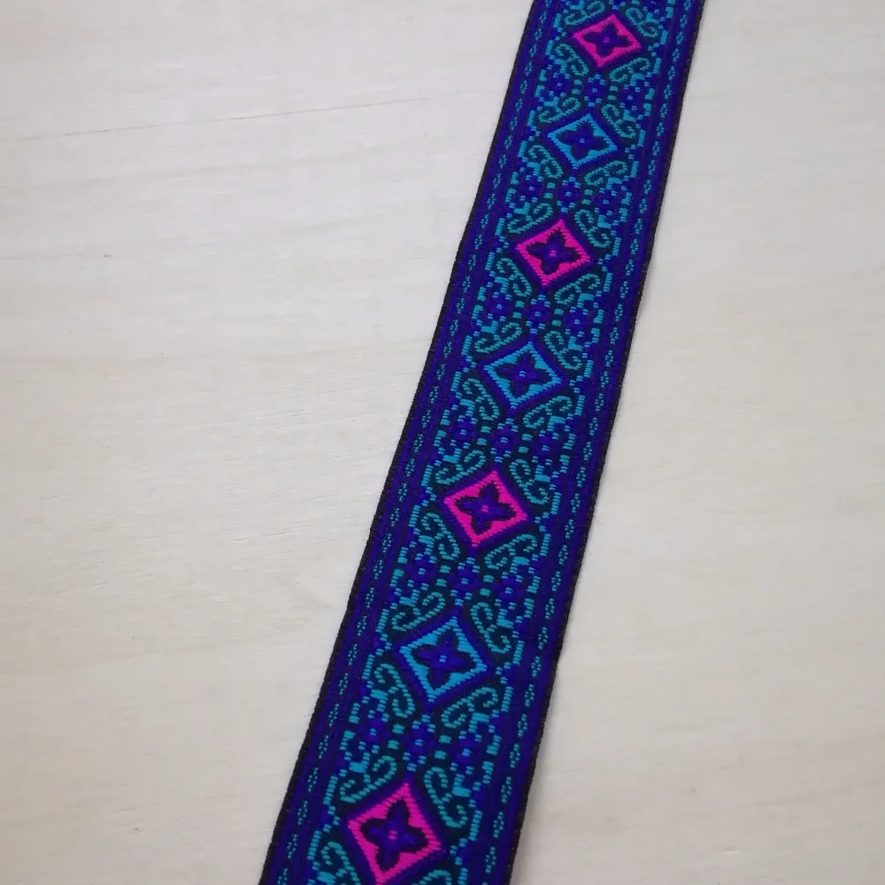 

3.3cm 33mm 1-3/8' Purple Blue Pink Green Fine Aster Flowers Folk Ethnic Symbol Ribbon Costume Laciness National Jacquard Webbing