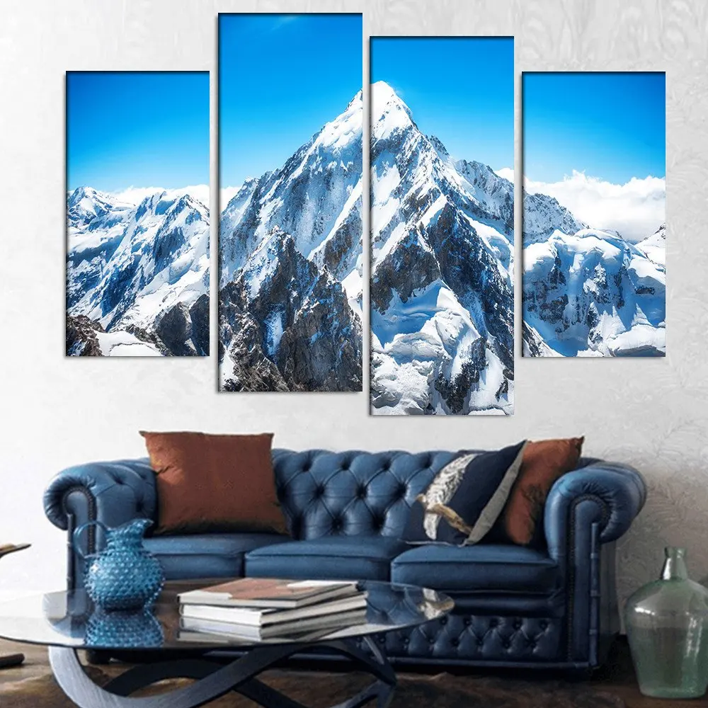 

HD Printed Pictures Frame Canvas Wall Art For Living Room 4 Pieces Everest Mountain Peak Sun Shines Landscape Painting Poster