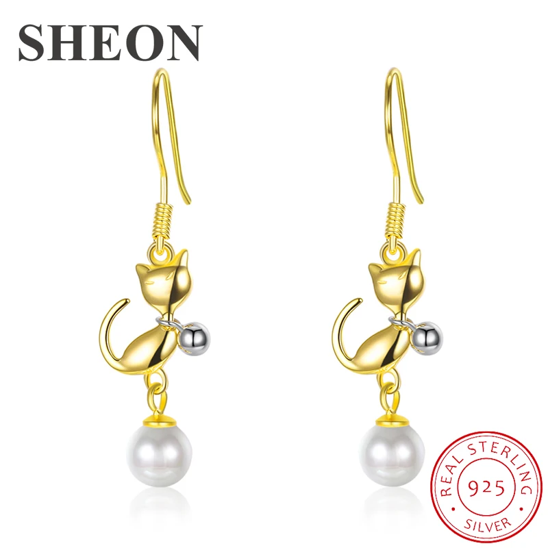 

SHEON Elegant 925 Sterling Silver Lovely Cat Kitten Drop Earrings for Women Authentic Sterling Silver Jewelry Mother's Day Gift