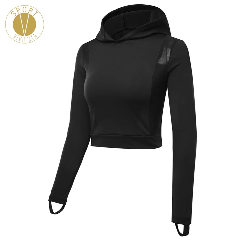 

Mesh Panels Cropped Sports Hoodie Women's Run Running Yoga Gym Dry Active Fit Sexy Short Hooded Sweater Pullover Shirt Top