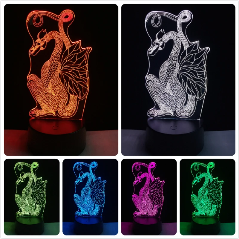 Cute Cartoon Dinosaur Shaped 3D Lamplight LED USB Mood Night Light Multicolor Touch or Remote Luminaria Change Table Lamp
