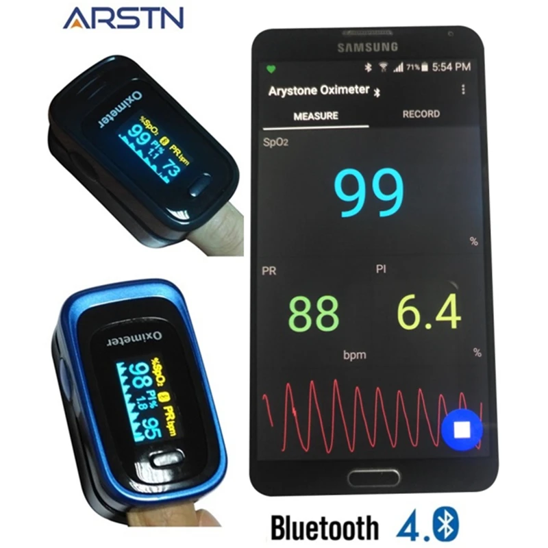 Android mobile Bluetooth 4.0 OLED Fingertip Pulse Oximeter Finger Oximetro pulso Blood Oxygen
