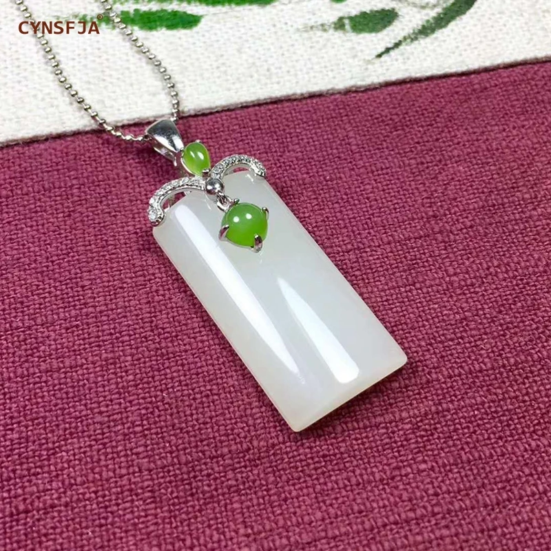 

Certified Natural Hetian Jade Inlaid 925 Sterling Silver Handmade Lucky Jade Pendant White Green High Quality Wonderful Gifts