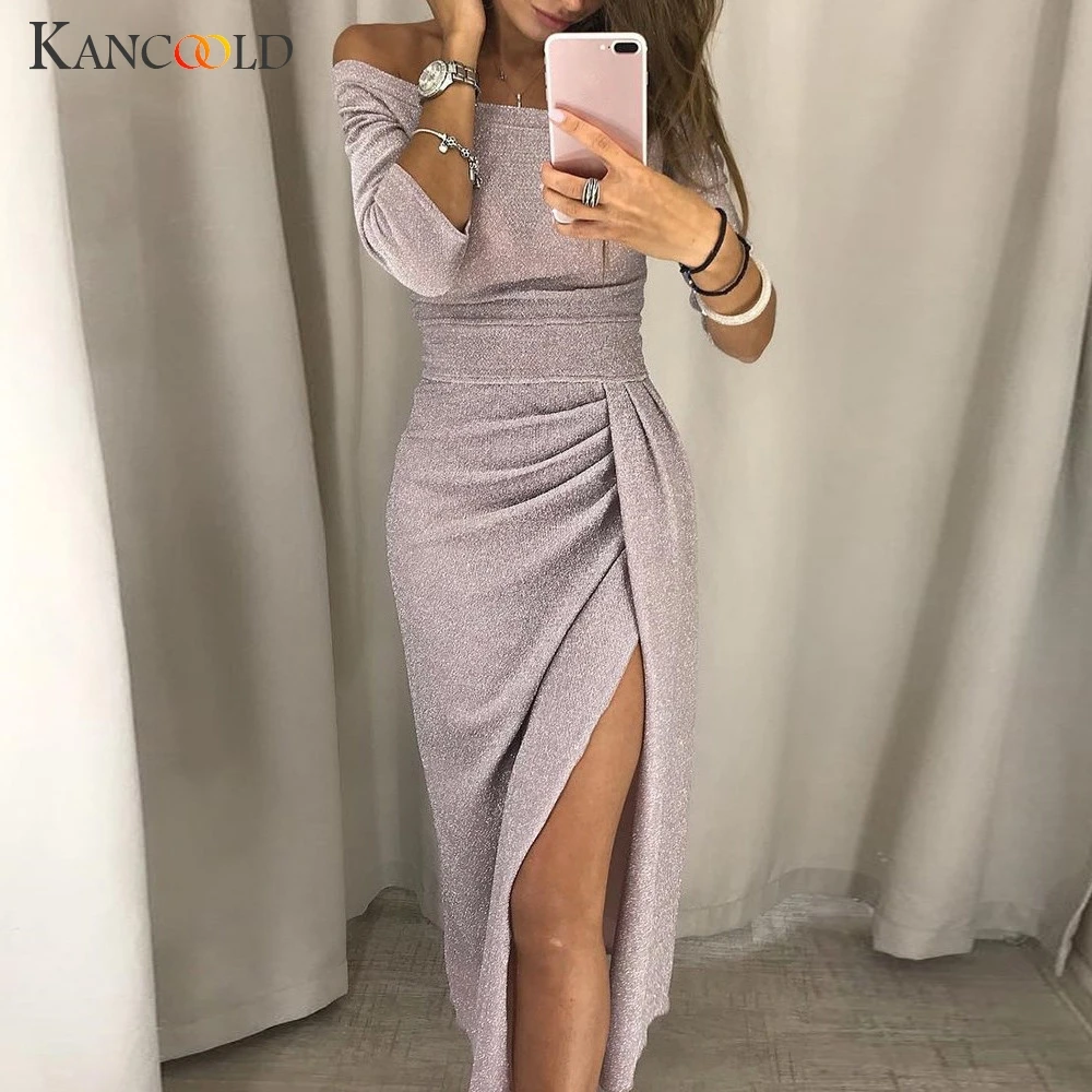 

KANCOOLD Dress Women Off Shoulder High Slit Bodycon Dresses Party Vintage Asymmetrical Half fashion sexy Dress women 2018DEC4