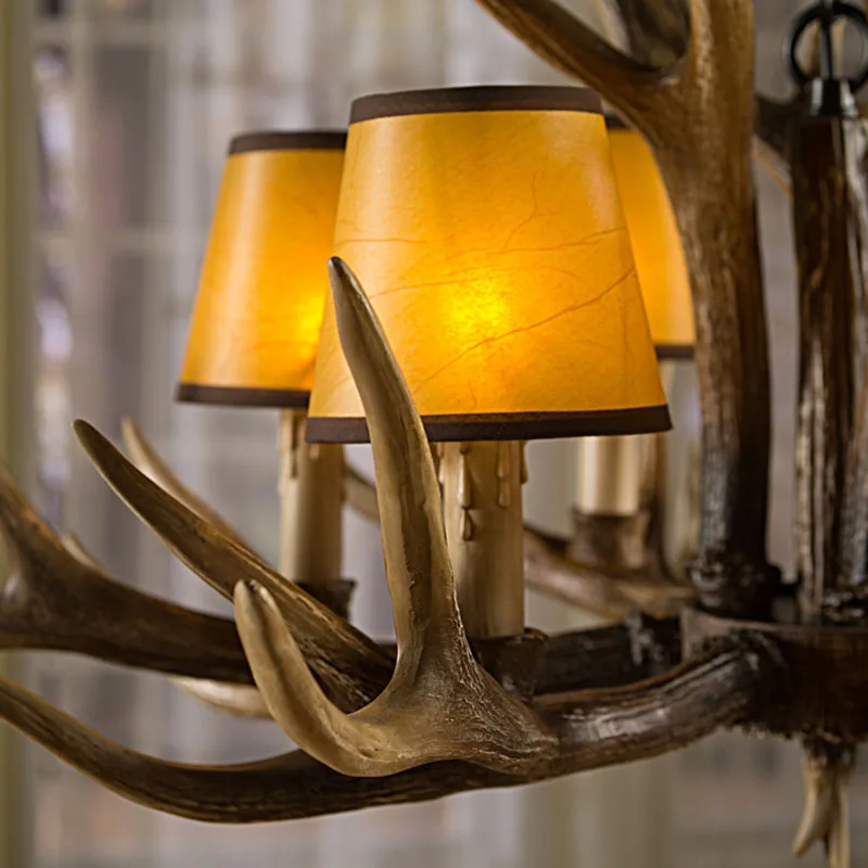 Europe E14 6 8 10 Heads American Deer Horn Antler Pendant Lamp Resin Antler Lampshade Parlor Hall Decor Suspension Luminaire2