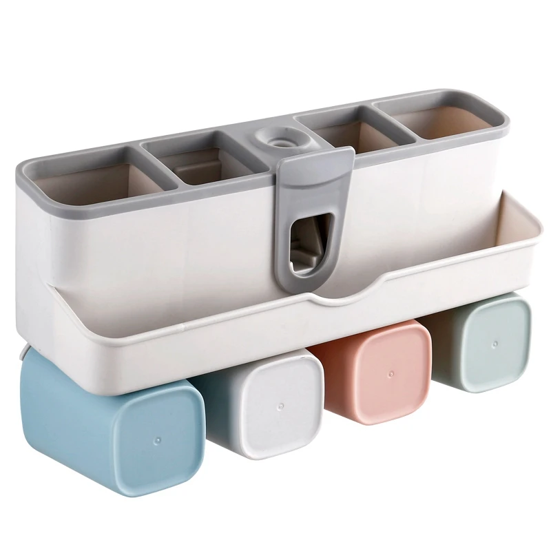 

Toothbrush Holder Set, Save Space No Drill Wall Mount Toothpaste Dispenser And Multi-Functional Slots Bathroom Organizer With