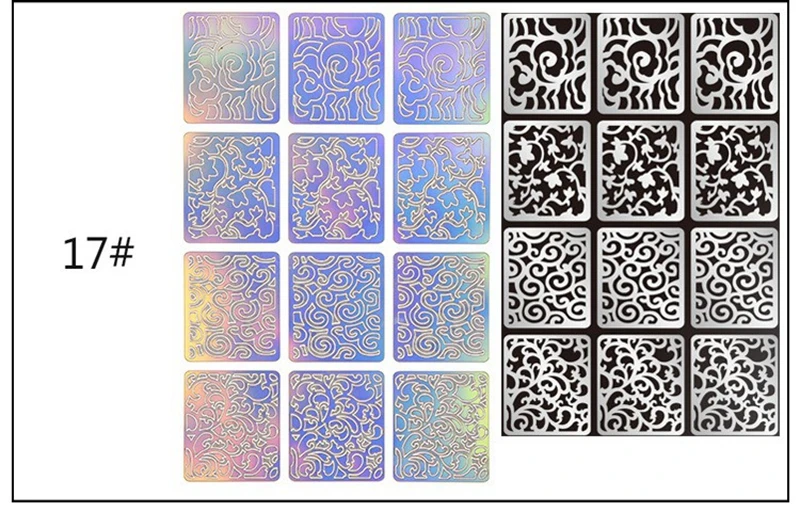 12 дизайн в 1 лазерный винил для ногтей полый неправильный шаблон трафареты для многоразовый для маникюра деко наклейки для нейл-арта наклейки-трафарет - Цвет: 17