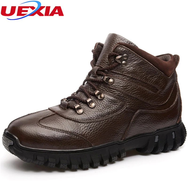 

Men's Winter Warm Cow Leather Ankle Boots Men Autumn Outdoor Sport Waterproof Plush&Fur Snow Martin Autumn Boots Men Shoes Mens