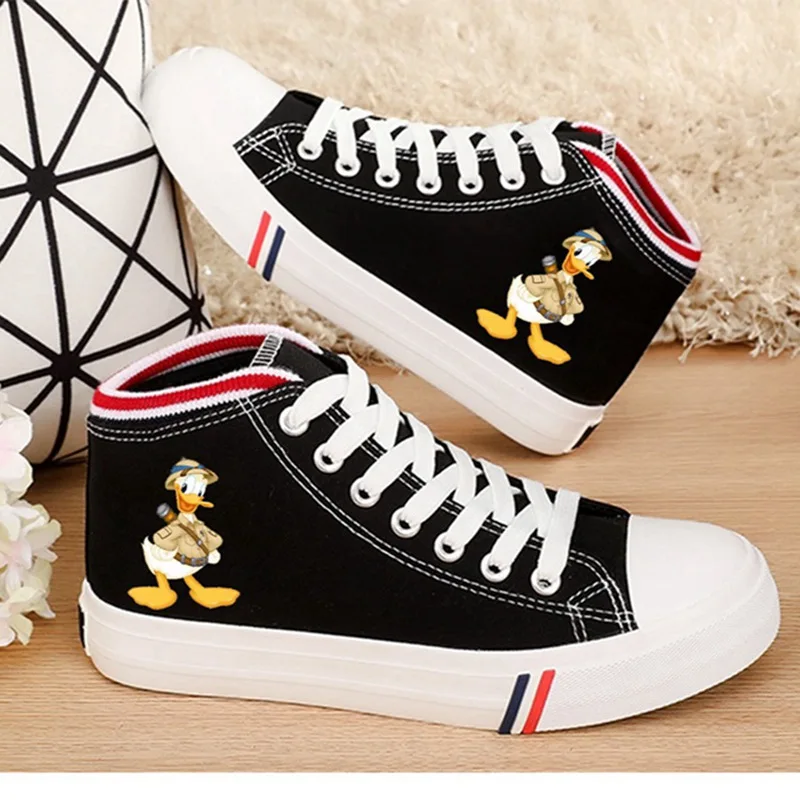 

Lovely Daisy Duck Donald Duck Dog Cartoon pattern Cool Printing Women's High-top Double Canvas Shoes Fashion Casual Shoes