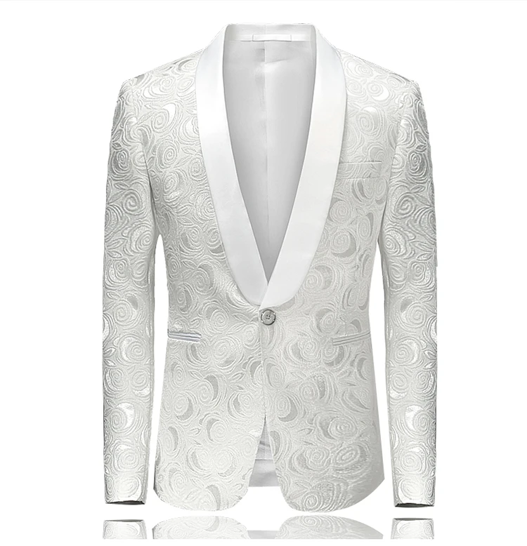 2018 Белый жаккардовые Для мужчин Блейзер размеры S M L XL 2XL 3XL 4XL модные Бизнес свадебный банкет человек костюм Пальто для будущих мам тонкий