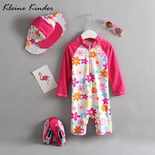 Одежда для купания для маленьких девочек; Цельный купальник с цветочным принтом и длинными рукавами для девочек; купальный костюм на молнии для маленьких девочек