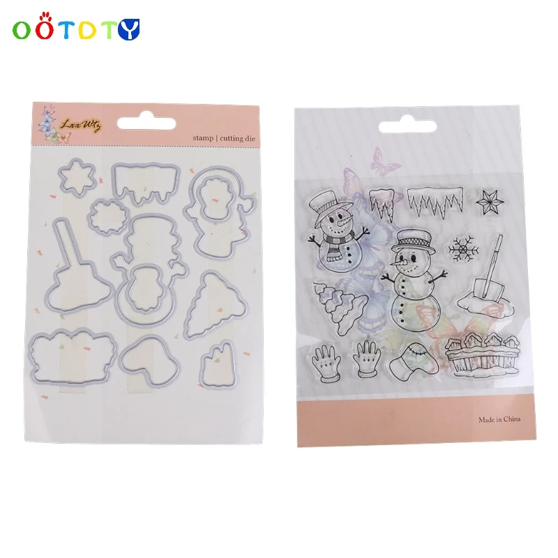 

Mroowvibes Snowman Silicone Stamp Metal Cutting Dies Stencil Frame Scrapbook Album Decor Set
