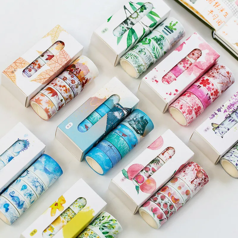 

5 Rolls/Box Lavender Sakura Themed Decorative Washi Tape DIY Self Adhesive Scrapbooking Masking Tape For Kids Gift Free Shipping
