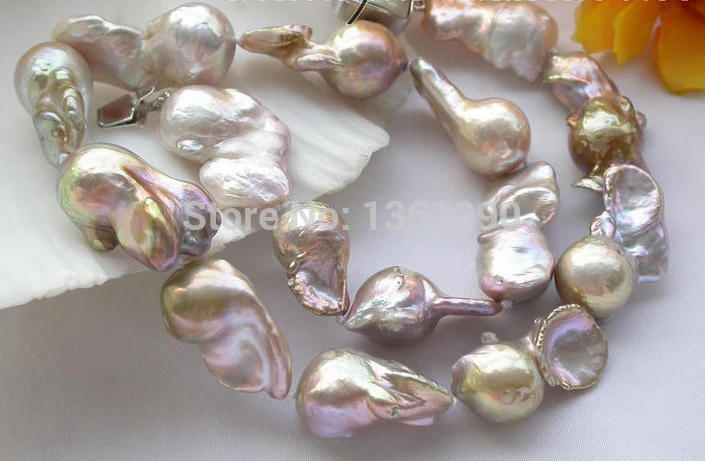 

000508 REAL 17" lavender BAROQUE KESHI REBORN PEARL NECKLACE AAA
