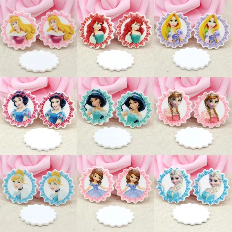 

50pcs/Lot Mixed Round Shape Princess Planar Resins Flatback Cabochon Cartoon Girls Flat Back DIY Hairbows Scrapbooking Accessory
