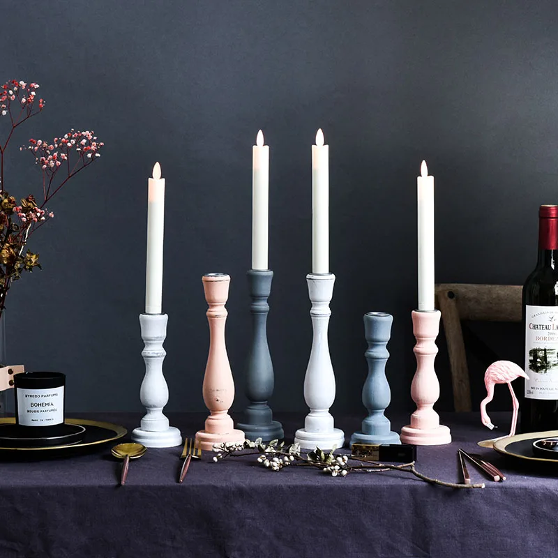 

Nordic Country Style Wood Roman Candlestick Tabletop Decoration Long Candle Candlestick Decoration Display Props