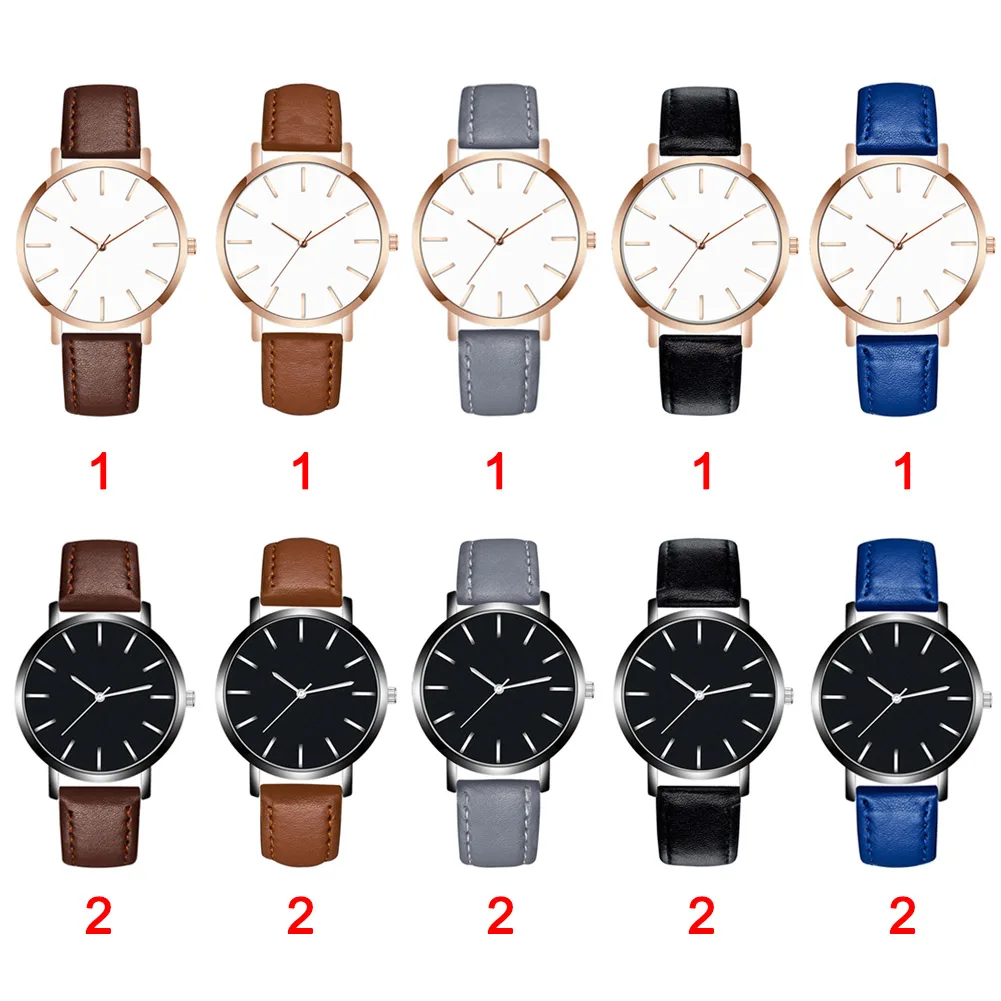 

Woman Man Classic Quartz Wrist Watch PU Leather Strap Business Fashion Watch LL@17