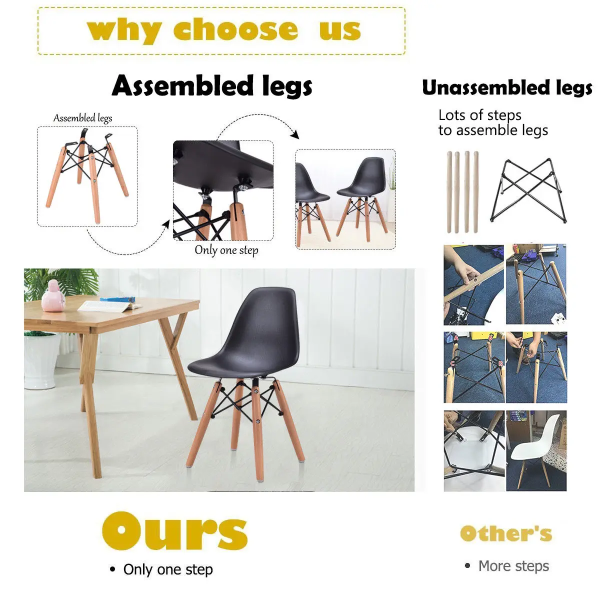 Giantex Modern Kids Dining Chair Children Side Armless Chair Molded Plastic Seat Wood Legs Children Furniture HW56499BK