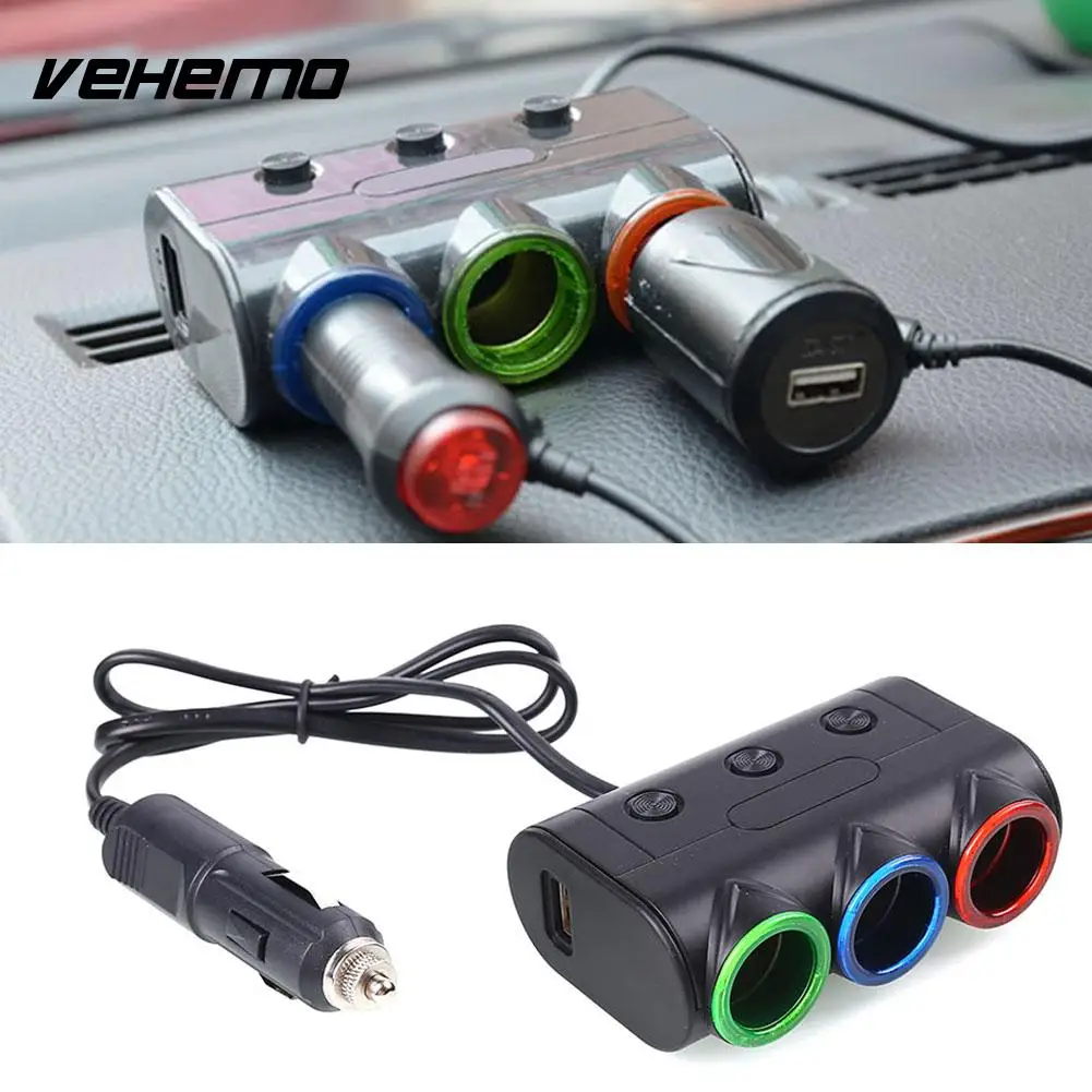 Vehemo ABS Black 2USB Multi Car Cigarette Lighter Socket Splitter Plug Adapterin Cigarette