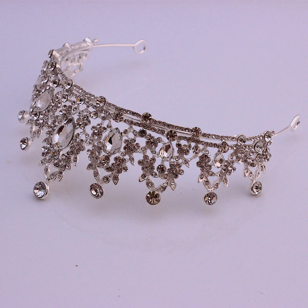 Bridal Tiara Wedding Hair Accessories Rhinestone Crown Round Symmetric Tiara Crown Wedding Pageant (Silver) (4)