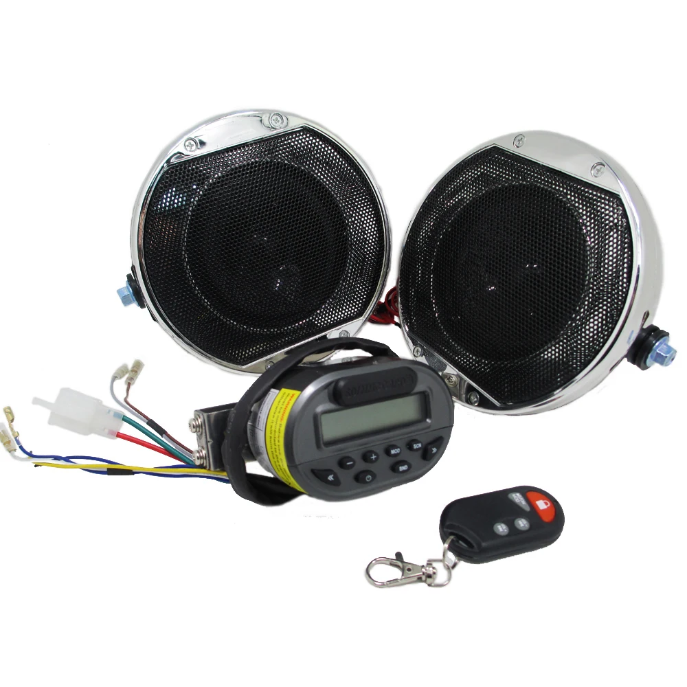 

Motorcycle Audio Amplifier System Handlebar Stereo Speakers Loudspeakers Remote Control FM Radio MP3 Player SD MMC Card USB Slot