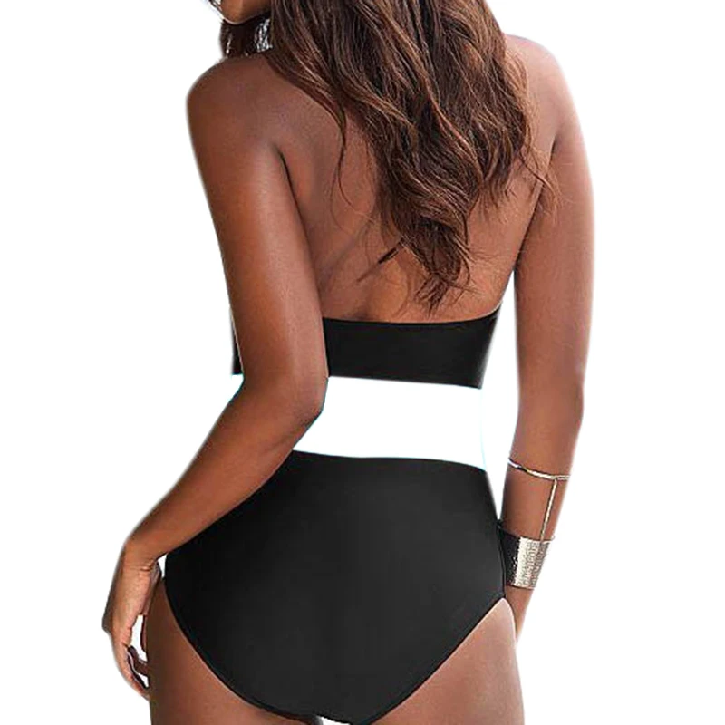 Online 2019 push Up New One Piece Bademode Frauen Sexy Halter Heißer Verkauf Strand Brasilianische Badeanzug Schwarz Und Weiß Patchwork Bade anzug