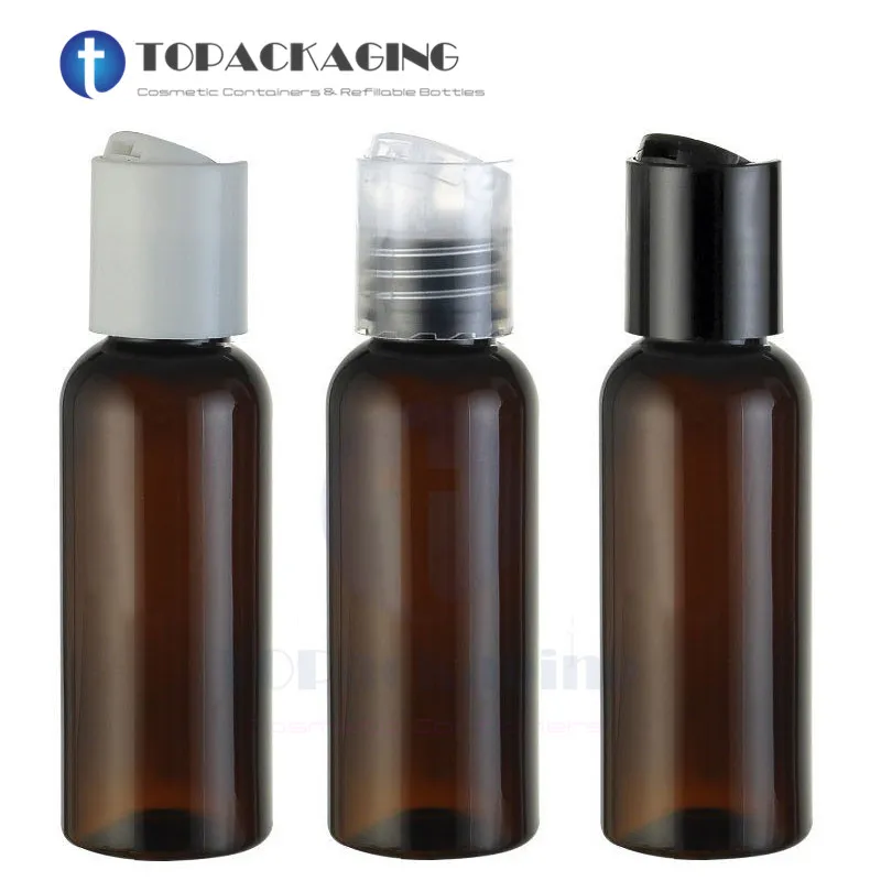 

50PCS*50ML Press Screw Cap Bottle Brown Plastic Cosmetic Container Empty Shampoo Sample Essence Oil Shower Gel Refillable Bottle