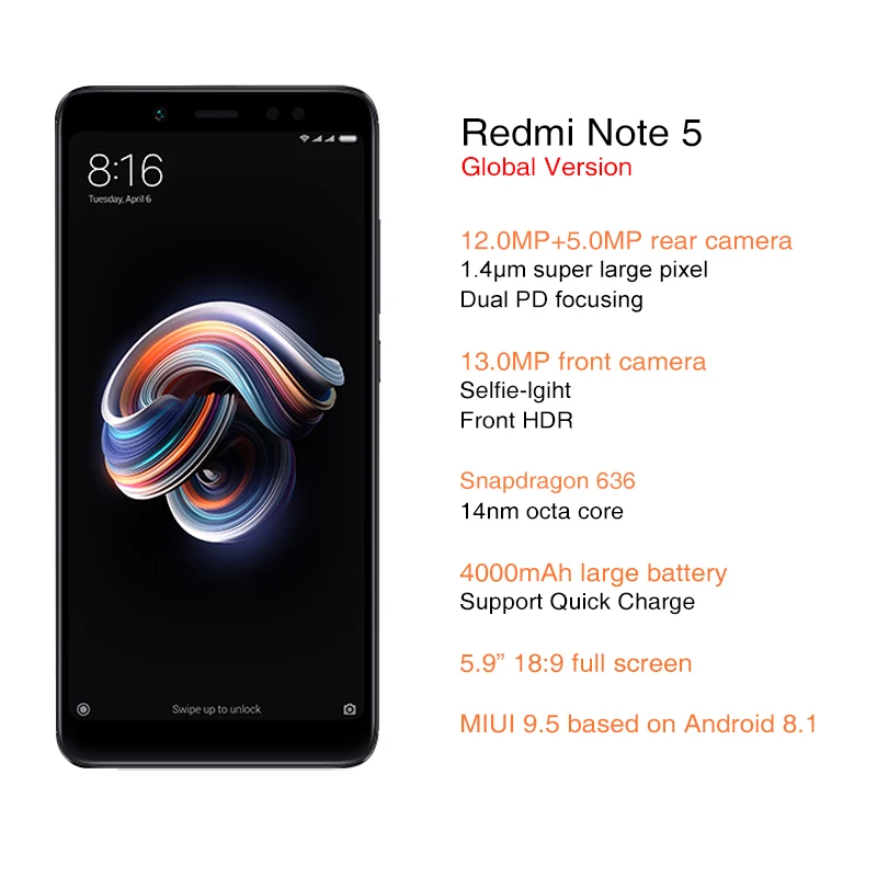 Глобальная версия Xiaomi Redmi Note 5 4 GB 64 99 &quotполный экран Двойная камера мобильный