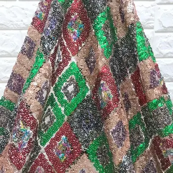 

African 3D Sequins Lace Fabric 2019 High Quality Lace French Sequence Tulle Lace Nigerian Lace Fabrics For Wedding Multicolor