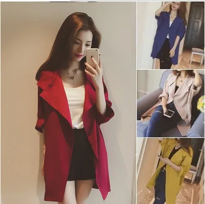 

autumn new Korean version of the loose long section thin coat lapel seven-point sleeve cardigan windbreaker women's clothing