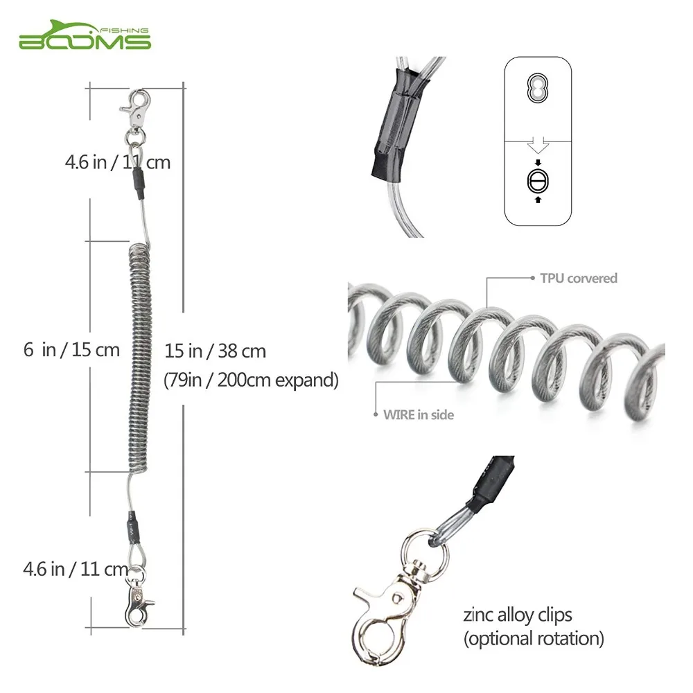 Booms Рыбалка Т2 рыболовный инструмент шнурок, Сверхмощный Спиральный шнур веревка безопасности, 2 м макс стрейч, 5 цветов рыболовные снасти