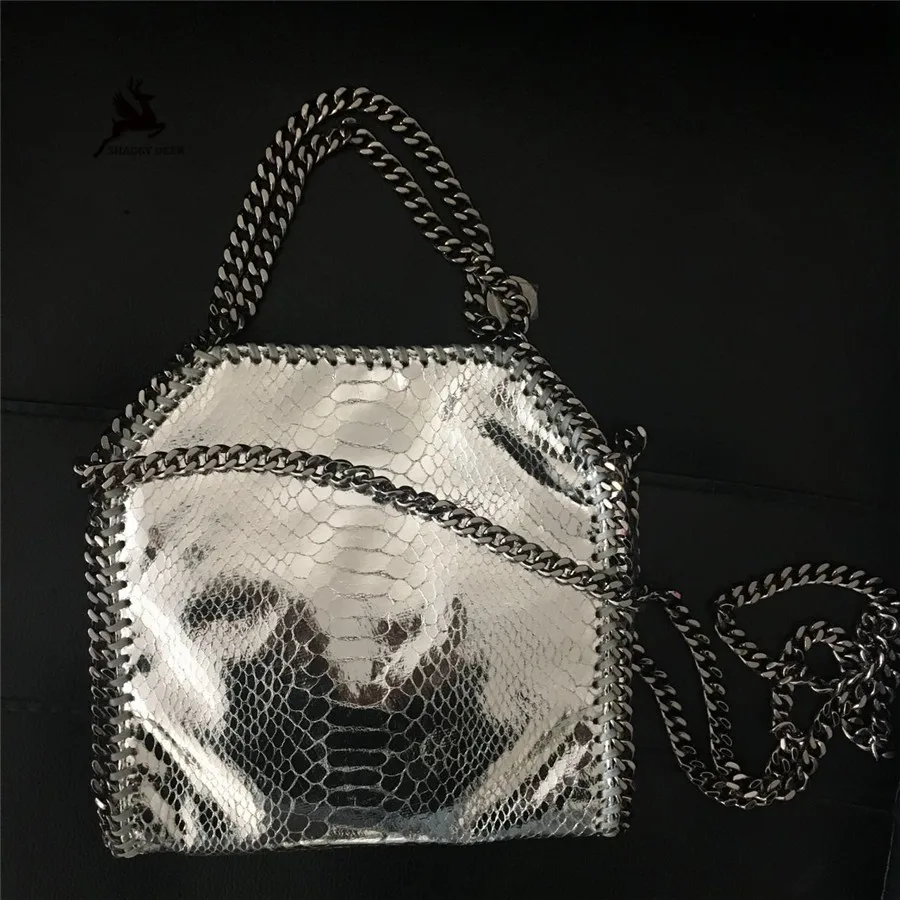 

Exclusive Sliver Serpentine Shaggy Deer Brand PVC falabellas Mini 18cm Crossbody Chain Handle Bag