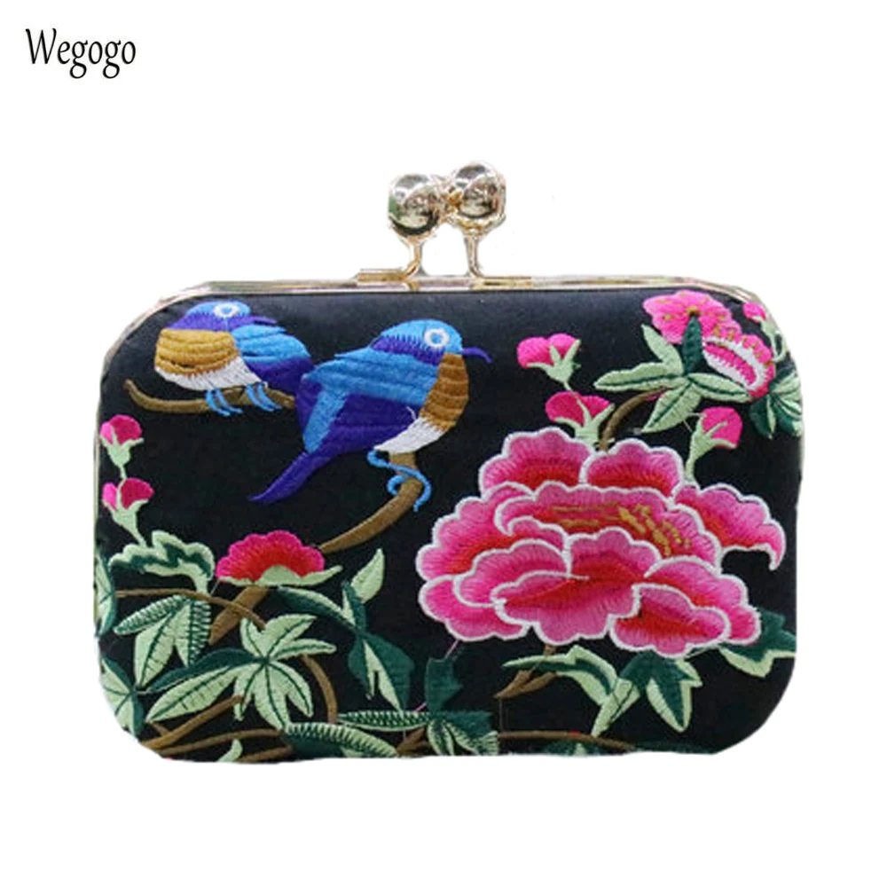 

Embroidery Handbags Vintage Clutch Bags Double Side Embroidered Evening Bag Women Wedding Party Club Bags Chains Bolsas Feminina