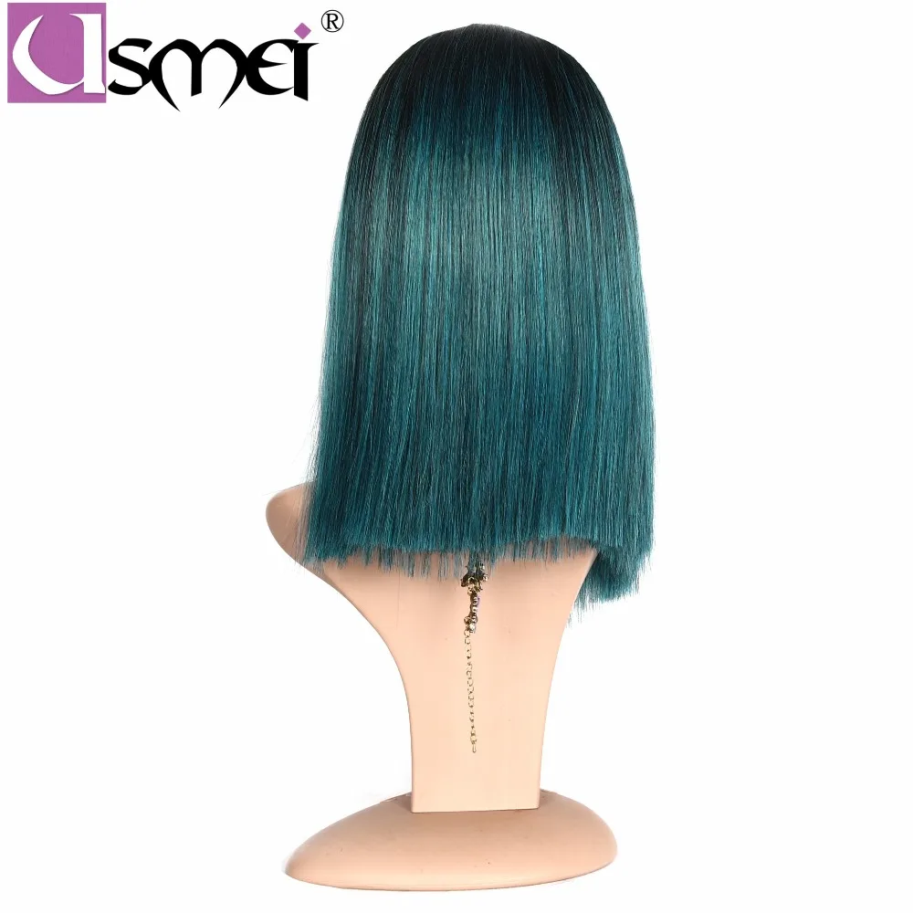 USMEI 14 "короткие волосы Зеленый плечо Длина прямой синтетический парик для Для женщин высокая температура волокна два мелодии Косплей без