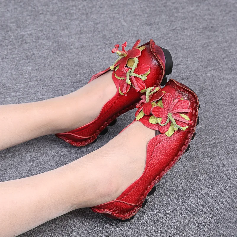 Woman shoes Autumn handmade fashion casual leather flowers single shoes comfortable soft soles pregnant women flat shoes