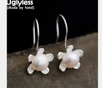 

Uglyless Real S990 Silver Women Fine Jewelry Elegant Nature Pearl Flower Dangle Earrings Handmade Romantic Floral Brincos Bijoux