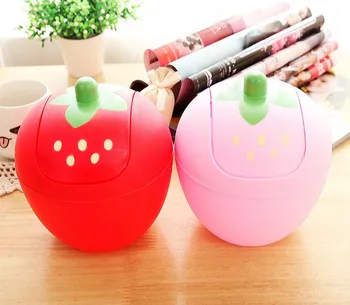 

1PC Strawberry roll cover home Removable mini creative small desktop trash debris storage barrels Waste Bins OK 0192