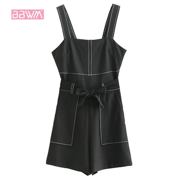 

Siamese wide-leg pants female summer 2018 summer fashion word collar sling shorts loose slimming black casual pants tide