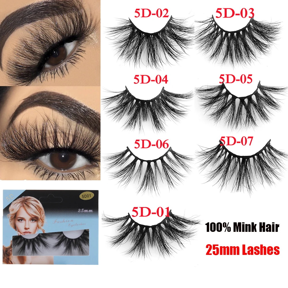 

1Pair 100% Mink Eyelashes False Eyelashes Crisscross Natural Fake Lashes 25mm Makeup 5D Mink Lashes Extension Eyelash Beauty New