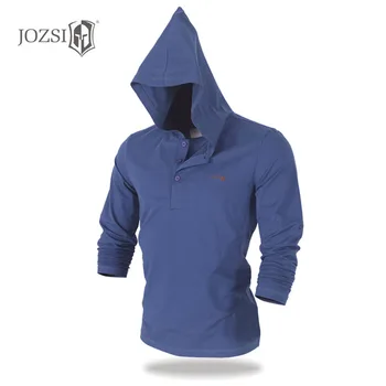 

JOZSI New Autumn 2017 Causal Men Hooded T-Shirts Long Sleeve High Quality Quick Dry Male Tops Tees Solid Color Size M-XXL