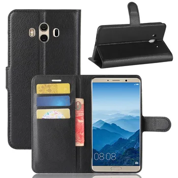 

100pcs/lot Lichi wallet PU Leather stand+TPU Cover Case with card slot for Huawei Mate 10