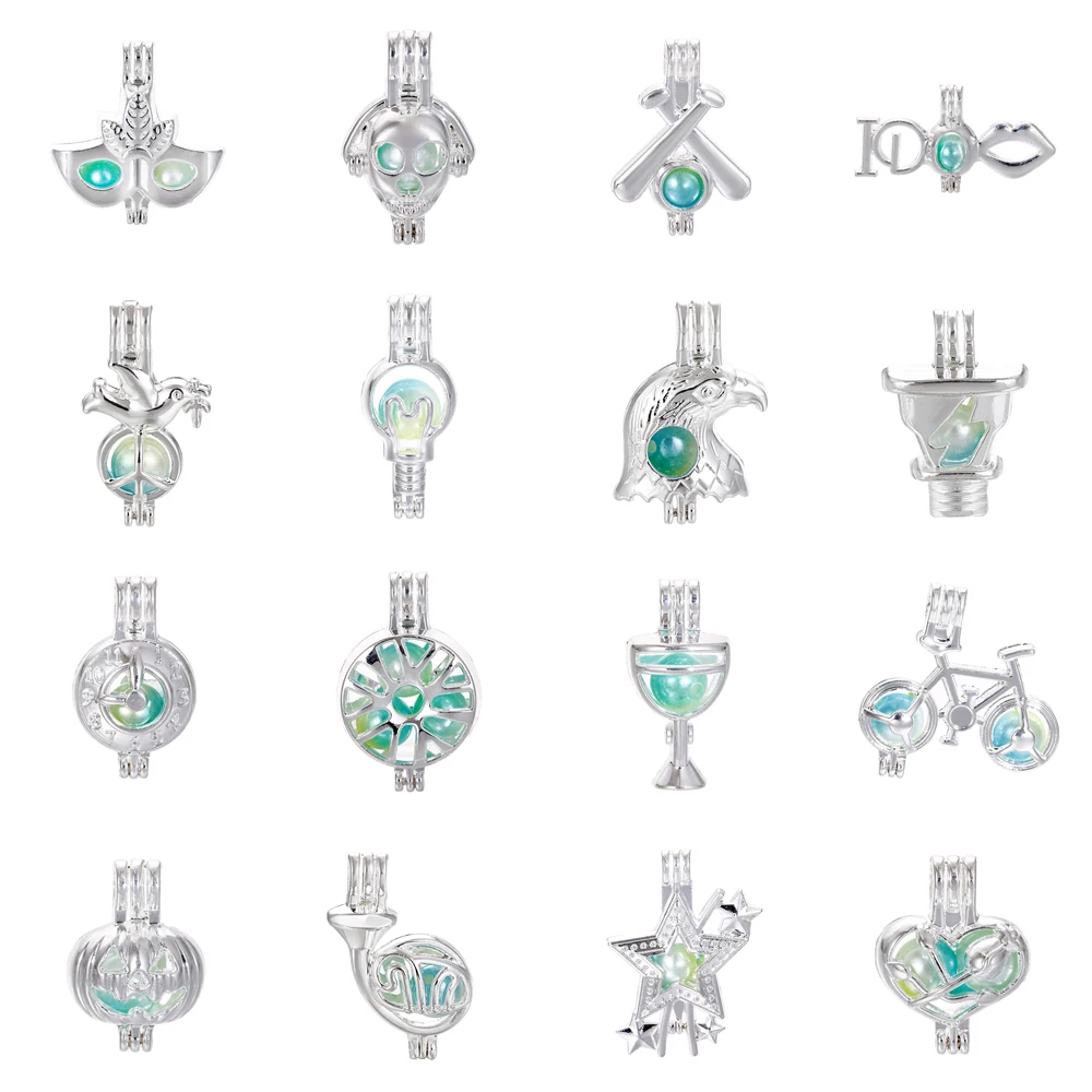 

1pc Silver Mask Stars Baseball Peace Dove Pearl Cage Bead Cage Essential Oil Diffuser Locket Pendant Jewelry Making Oyster Pearl