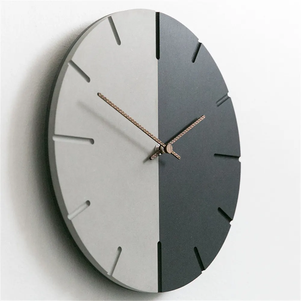 Nordic 12 inch Wall Clock Modern MDF Board Round Hanging Clock Minimalist Grey Black Room Decor Wooden Mute Needle Wall Clock