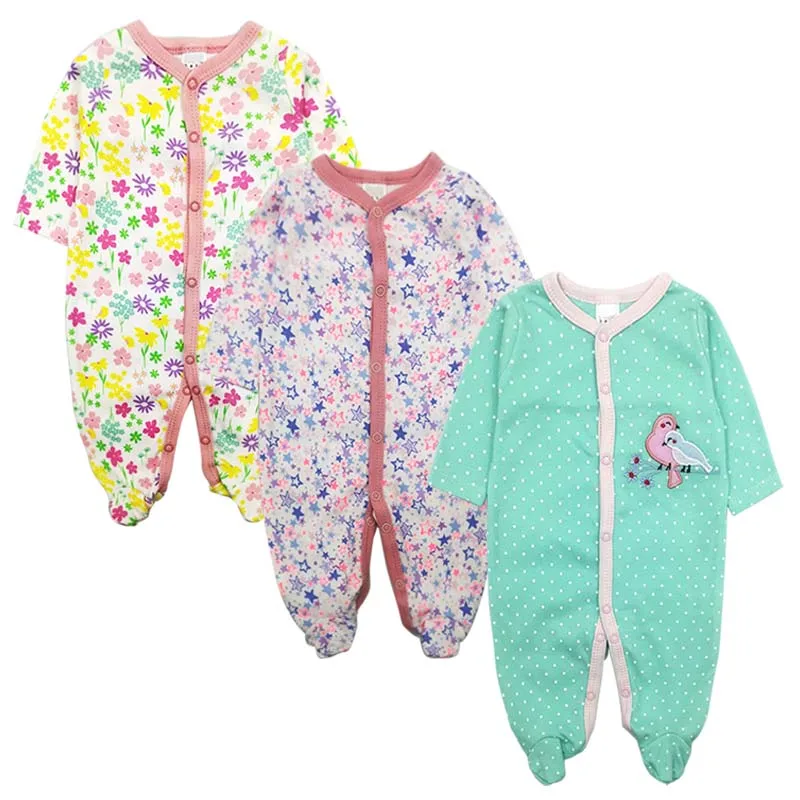  Baby Boy Girl Footies Pajamas Original Cotton Spring Sleepwear 3piece/lot Animal Christmas Coverall