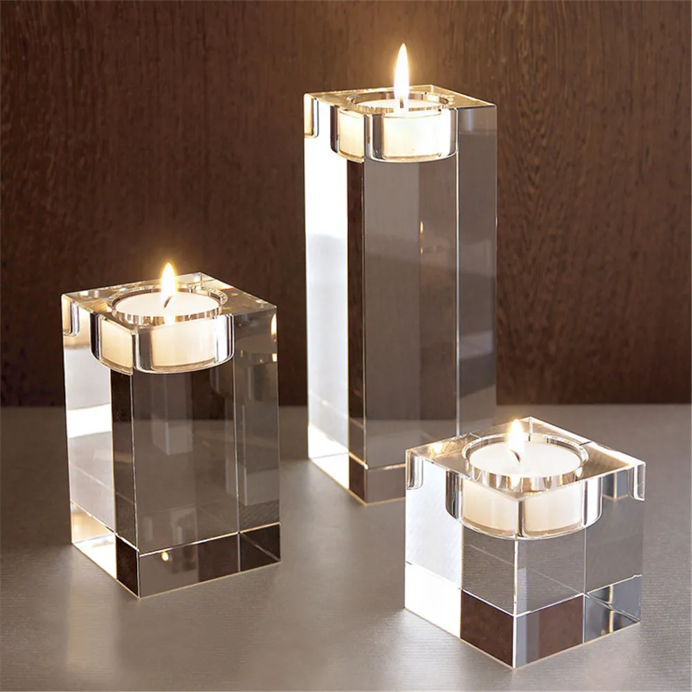 3Pcs/set Crystal Romantic Glass Cube Candle Holder Glass Stand Tealight
